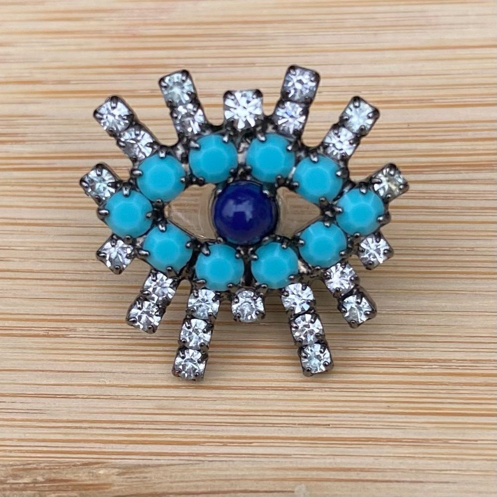 Elizabeth Cole Casimir Evil Eye Turquoise & Crystal Earring. Boho Protection